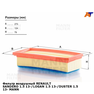 Фильтр воздушный RENAULT SANDERO 1.5 13-/LOGAN 1.5 13-/DUSTER 1.5 13- MANN