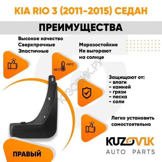 Брызговик задний правый Kia Rio 3 (2011-2015) седан KUZOVIK