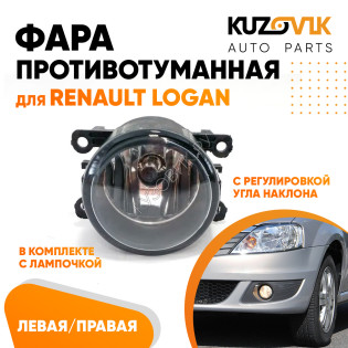 Фара противотуманная Renault Logan левая=правая (1 штука) с регулировкой угла наклона и лампочкой KUZOVIK